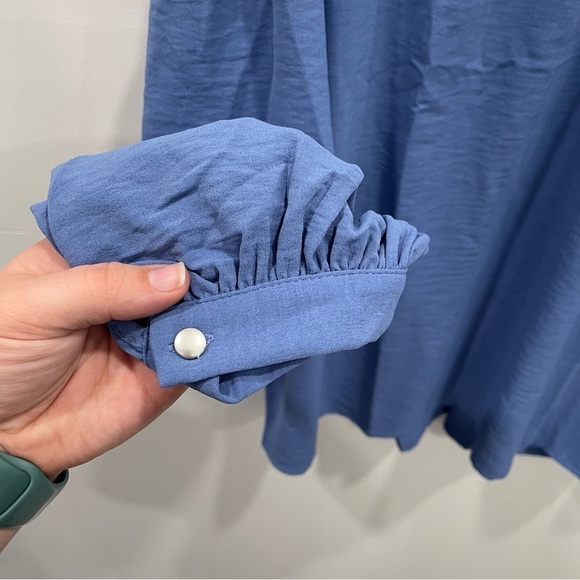 NY Collection Blue Balloon Sleeve Blouse Button Front Size 2X - Picture 8 of 12